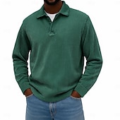 economico Polo classica da uomo-Per uomo Camicia di Velluto a Coste Testurizzato Casuale Sportivo Bavero Manica Lunga Moda Essenziale Tinta unica Bottoni Caldo Autunno &amp; Inverno Vestibilità regolare Nero Blu scuro Blu chiaro Cachi