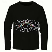 billiga Barnens jultröjor-Jul Pojkar 3D Grafisk Dinosaurie T-shirt Långärmad Vår Höst Mode Grundläggande Barn 4-12 år Rund hals Utomhus Ledigt Dagligen Normal