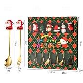 cheap Table &amp; Dining Decor-6Pcs Christmas Spoon and Fork Set Stainless Steel Christmas Tree Tea Coffee Dessert Ice Cream Tableware Creative Cutlery Gift for Home Holiday Party