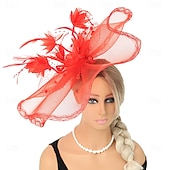 cheap Fascinators-Fascinators Tulle Fedora Hat Wedding Tea Party Horse Race Cocktail Elegant Vintage Simple With Feather Headpiece Headwear