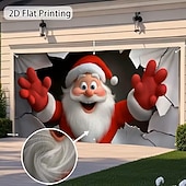 cheap Christmas Garage Door Covers-Christmas Garage Door Cover Santa Claus Breaking Through Wall Large Hanging Backdrop Outdoor Holiday Wall Banner Yard Home Festive 3D Party Decoration Seasonal Christmas Scene
