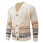 economico Maglioni Cardigan da uomo-Per uomo Felpa Cardigan Maglione Fair Isle A Coste Treccia Maglia Top Regolari Lavorato a maglia Geometrico Scollo a V Vacanza Moda Casuale Abbigliamento quotidiano Abbigliamento Autunno &amp; Inverno