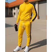 voordelige Trainingspakken-Voor heren Trainingspak Joggingpak Trainingspaksets Volledige ritssluiting Kleurenblok Sportoutfits Herfst winter Zwart Geel Voor buiten Reizen Sportief Warm Lange mouw Sport Sportkleding
