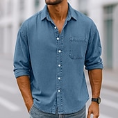 baratos camisa de botão masculina-Homens Camisa Social Camisa casual camisa vintage camisa de botão Vinho Azul Marinha Manga Longa Tecido Lapela Casual Streetwear Bolsos Roupa Algodão Elastano Vintage Moda Retro Vintage