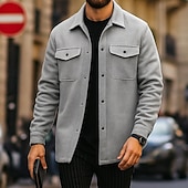 Недорогие фланелевые рубашки-Муж. Рубашка Фланелевая рубашка Кнопка рубашка Верхняя рубашка Серый Длинный рукав Полотняное плетение Лацкан Повседневные На выход Карман Одежда Мода Уличный стиль