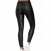 levne Dámské úzké kalhoty-Dámské Zúžené kalhoty Kožené kalhoty Kalhoty Módní Šik ven Punčocháče Plná délka Vysoký pas Bez vzoru Zip Kapsy S přezkou Pohodlný Yumuşak Pohodlné Lehce elastické Denní Venkovní Práce Vodní modr