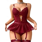 economico Regali-Set Babydoll Lingerie Teddy Bodysuit Collant a Rete con Accessori Donne Lingerie in Rete e Pizzo Elegante Indumento Notturno Adulti Casa Vestire Regalo di San Valentino per Lei