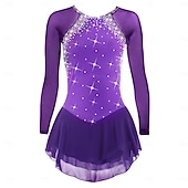 halpa Taitoluistelupuvut-Taitoluistelupuku Naisten Tyttöjen Luistimet Hameet Violetti Musta Valkoinen Avoin selkä Silmukka Spandex Erittäin elastinen Kouluts Kilpailu Luisteluasu Klassinen Kristalli / Strassi Pitkähihainen