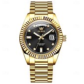 Недорогие Механические часы-OLEVS Мужские механические часы Роскошная мода Камни бизнес Светящийся календарь Водонепроницаемые часы на стальном ремешке