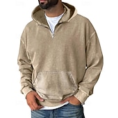 abordables sweats à capuche basiques pour hommes-Homme Sweat à capuche Sweat à capuche quart zippé Noir Vin Vert Véronèse Bleu Violet À capuche Uni Avec Poches Sport &amp; Loisir Quotidien Fête Polyester Streetwear Basique Occasionnel Printemps Automne