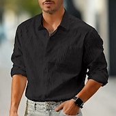 baratos camisa de botão masculina-Homens Camisa Social Camisa casual camisa de praia camisa de botão Camisa de algodão Preto Branco Verde Manga Longa Côr Sólida Tecido Aberto para a Lateral Férias Casual Bolsos Roupa Moda Moderna