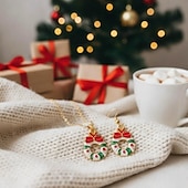 baratos Colar Feminino-conjunto de joias de guirlanda de Natal – colar e brincos vermelhos e verdes com design de laço para mulheres