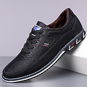 baratos Sapatos Casuais com Cadarço-Tênis masculino preto de couro sintético com forro de pele macia e sola antiderrapante, calçado casual quente para caminhadas no inverno, viagens ao ar livre e uso diário