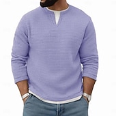 economico T-shirt in maglia waffle-Per uomo Maglietta Waffle Maglietta Manica Lunga Girocollo Scollo a V Primavera Autunno Inverno Elegante Caldo Vacanza Finto due pezzi Allenamento All&#039;aperto Casa Nero Verde chiaro Blu chiaro