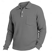 Herre Vaffel poloskjorter Golf poloskjorter Virksomhet Avslappet Knaphul Klassisk Langermet Mote Grunnleggende Helfarge Lomme Høst Vinter Alle årstider Normal Hvit Lyseblå Rød Navyblå Lilla Grønn billige Klassisk poloskjorte for menn-Herre Vaffel poloskjorter Golf poloskjorter Virksomhet Avslappet Knaphul Klassisk Langermet Mote Grunnleggende Helfarge Lomme Høst Vinter Alle årstider Normal Hvit Lyseblå Rød Navyblå Lilla Grønn