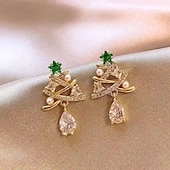 billige Kvinneringer-Elegante juletreøredobber med perler, krystaller og rød stjernedetalj