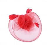 cheap Fascinators-Fascinators Tulle Fedora Hat Wedding Tea Party Horse Race Cocktail Elegant Vintage With Feather Tulle Headpiece Headwear