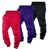  حزم متعددة 3 قطع رجالي أحمر + بنفسجي + أصفر بنطلونات ركض السراويل الصوفية رباط مرونة الخصر سهل عطلة مناسب للبس اليومي بوليستر الخريف