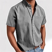  Homens Camisa Social Camisa casual camisa de botão Preto Branco Rosa Vermelho Azul Marinha Manga Curta Tecido Lapela Casual Diário Bolso frontal Roupa Elegante Moda Casual