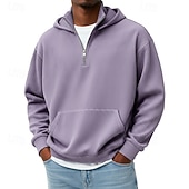 tanie podstawowe bluzy męskie-Męskie Bluza z Kapturem Bluza z kapturem na zamek błyskawiczny Czarny Biały Czerwony Granatowy Ciemnozielony Kaptur Równina Kieszeń Quarter Zip Sport i turystyka Codzienny Święto Sztruks Poliester