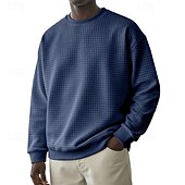 baratos Suéteres básicos-Homens Moletom Moletom Waffle Estacionar Cinza Claro Gola Redonda Tecido Textura Casual Diário Desportos e Ar livre Roupa de rua Legal Roupa de Esporte Primavera &amp; Outono Roupa Moletons Moletons