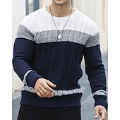 tanie sweter męski sweter-Męskie Sweter sweter Sweter z dzianiny Prążkowany Robić na drutach Zwykłe topy Dzianiny Kolorowy blok Półgolf Moda Podstawowy Urlop Dzienne zużycie Odzież Jesień Zima Biały Czerwony S M L