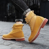 cheap Work Boots-Yellow Faux Leather Men&#039;s Work Boots with Lace-Up Design – Durable and Stylish Footwear for Outdoor Activities and Work Environments