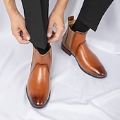 お買い得  チェルシーブーツ-メンズブラウンフェイクレザーチェルシーブーツ - スタイリッシュなスリッポンデザイン、快適で多用途、フォーマルやスマートカジュアルなシーンに最適