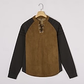 baratos camisetas básicas-Homens Camiseta Camisa Henley Manga Longa Colarinho Chinês Outono Inverno Primavera &amp; Outono Bloco de cor Vintage Diário Casual Cordões Ao ar livre Casual Roupa Esportiva Marron Escuro cáqui Cinzento