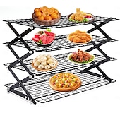 זול מתלי אחסון-מדף קירור מתקפל משודרג בן 3/4 קומות עם עיצוב מתכוונן של 3 מצבים, ניתן לערום, צלייה, בישול וייבוש, מדף קירור תיל לאפייה, עוגיות, עוגה, צלייה וצלייה על האש