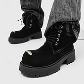 economico Stivali da lavoro-Per uomo Stivali Stivali da Lavoro Camminata Vintage Quotidiano PU Aumento Altezza Confortevole Stivali a Metà Polpaccio Allacciatura Tessuto almond Marrone scuro Nero Autunno Inverno