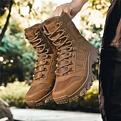 お買い得  ハイキングブーツ-通気性のあるメッシュパネルと頑丈なソールを備えたメンズライトブラウンのタクティカルコンバットブーツ。ハイキング、ハンティング、サバイバルトレーニングに最適な耐久性のあるミリタリースタイルのフットウェア。