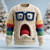 baratos blusas feias masculinas-Ugly Christmas Sweater Men's Graphic 3D Print Pullover Sweater Jumper Knitwear Crewneck Casual Vacation Daily Festival 3D Print Keep Warm Long Sleeve Spring Fall Winter Apricot Almond Apricot