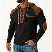 levne Ležérní tričko Henley-Pánské Vaflové tričko Waffle Henley košile Pánské košile s nášivkami na loktech Dlouhý rukáv Kapuce Podzim Jaro &amp; podzim Pevná barva Módní Moderní Šňůrky Kapsy Slátanina Ležérní Venkovní Večírek Modrá