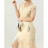 economico Abiti degli anni '20-Set Anni Ruggenti Anni 1920 Lunghezza al ginocchio Abito Flapper Abito da cocktail Costume di fantasia con accessori Maniche corte Il grande Gatsby Ragazza Flapper Paillettes Frangia con nappe Scollo