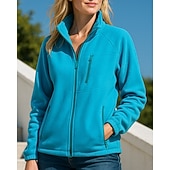 cheap Fleece &amp; 3 in 1 Jackets-Women's Solid Colored Winter Coat Full Zip Jacket Polar Fleece Jacket Fall / Winter with Pockets Long Sleeve Athleisure Windproof Warm Hiking Running Travel Vacation Blue Black White Sportswear