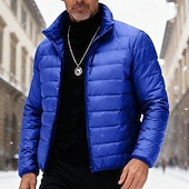 baratos Blusões e Parkas para Homem-Homens Casaco de inverno Baixa Casaco puffer Jaqueta acolchoada Bolsos 50% de pato branco Férias Roupa Diária Encontro Padrão Moda Casual Confortável Térmico / Quente Outono Inverno Cor Sólida