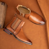 お買い得  チェルシーブーツ-メンズブラウンフェイクレザーチェルシーブーツ - スタイリッシュなスリッポンデザイン、快適で多用途、フォーマルやスマートカジュアルなシーンに最適