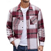 halpa flanellipaidat-Miesten Paita Rento paita Flanellipaita Button Up paita Rubiini Pitkähihainen Skottiruutukuvio Kauluskäänne Katuvaatteet Loma Tasku Vaatetus Puuvilla Muoti Vapaa-aika Mukava