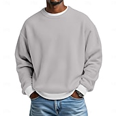 cheap Waffle Knit Tee-Men's Waffle T-shirt Pullover Sweatshirt Tee Top Long Sleeve Shirt Long Sleeve Crew Neck Round Winter Spring &amp;  Fall Plain Fashion Designer Basic Fashion Fake two piece Vacation Street Casual Light