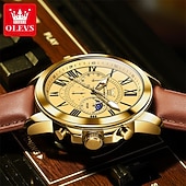 cheap Quartz Watches-The New Olevs Brand Men&#039;S Business Watch With Luminous Small Three Hands Moon Phase Display Multi-Functional Chronograph Three-Eye Casual Waterproof And Fashionable Quartz Watch Men&#039;S Sports Wrist