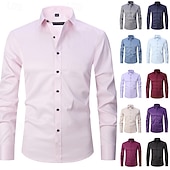 baratos camisas masculinas não de ferro-Homens Camisa Social Saia Camisa não de ferro Camisas de smoking Tecido Formal Casamento Preto Branco Rosa Vinho Manga Longa Lapela Primavera &amp; Outono Todas as Estações Roupa