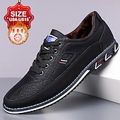 baratos Sapatos Casuais com Cadarço-Tênis masculino preto de couro sintético com forro de pele macia e sola antiderrapante, calçado casual quente para caminhadas no inverno, viagens ao ar livre e uso diário