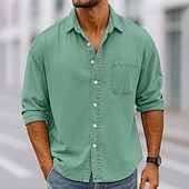 baratos camisa de botão masculina-Homens Camisa Social Camisa casual camisa vintage camisa de botão Vinho Azul Marinha Manga Longa Tecido Lapela Casual Streetwear Bolsos Roupa Algodão Elastano Vintage Moda Retro Vintage