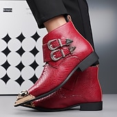 halpa Miesten joulukengät-Punaiset keinonahkaiset krokotiilikuvioiset miesten kengät, joissa kaksoissolki – ylelliset juhlakengät joulujuhliin ja tyylikkäisiin iltatilaisuuksiin