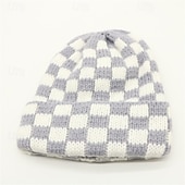 baratos Gorro-Homens Unisexo Gorro Chapéus de inverno Gorros 骷髅头毛线帽 Chapéu de malha Vermelho Azul Fibras Acrilicas Tricotado Moda Casual Aconchegante Roupa Diária Encontro Xadrez Quente