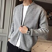 abordables suéter de la rebeca de los hombres-Hombre Pulóveres Chaqueta de Punto Jersey con cremallera Estriado Tejer Tops regulares De Punto Color sólido Cuello Mao Vacaciones Moda Casual Ropa Cotidiana Ropa Primavera &amp; Otoño Negro Color Caquí