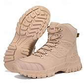 abordables Bottes de randonnée-Bottes de randonnée d&#039;extérieur beiges pour hommes avec semelle en caoutchouc antidérapante et construction respirante, bottes tactiques légères pour la randonnée, le camping et le port quotidien