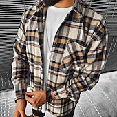 preiswerte Flanellhemden-Herren Hemd Freizeithemd Flanellhemd Knopfhemd Orange Grün Kaki Langarm Karomuster Revers Urlaub Ferien Tasche Bekleidung Polyester Mode Lässig Bequem