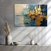 voordelige Abstracte schilderijen-Handmade Oil Painting Canvas Wall Art Decoration Modern Abstract Golden for Home Living Room Decor Stretched Frame Hanging Painting / Rolled Canvas (No Frame)